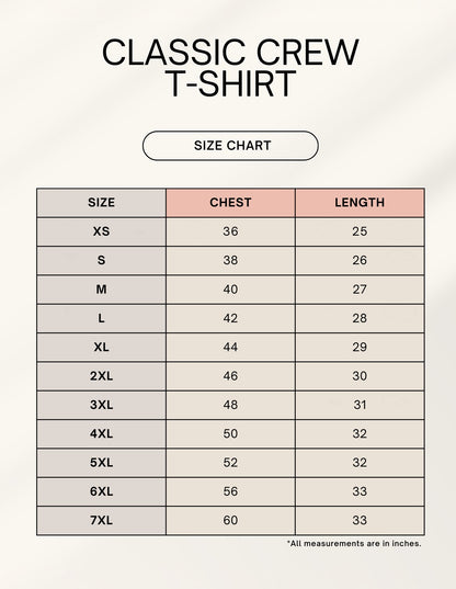 Olive Dreams The Sky King Tee Rafale Edition Midnight Black size chart. Classic crew t-shirt measurements.